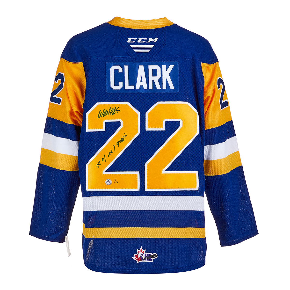 Wendel Clark Signed Saskatoon Blades CHL Stats CCM Jersey /#22