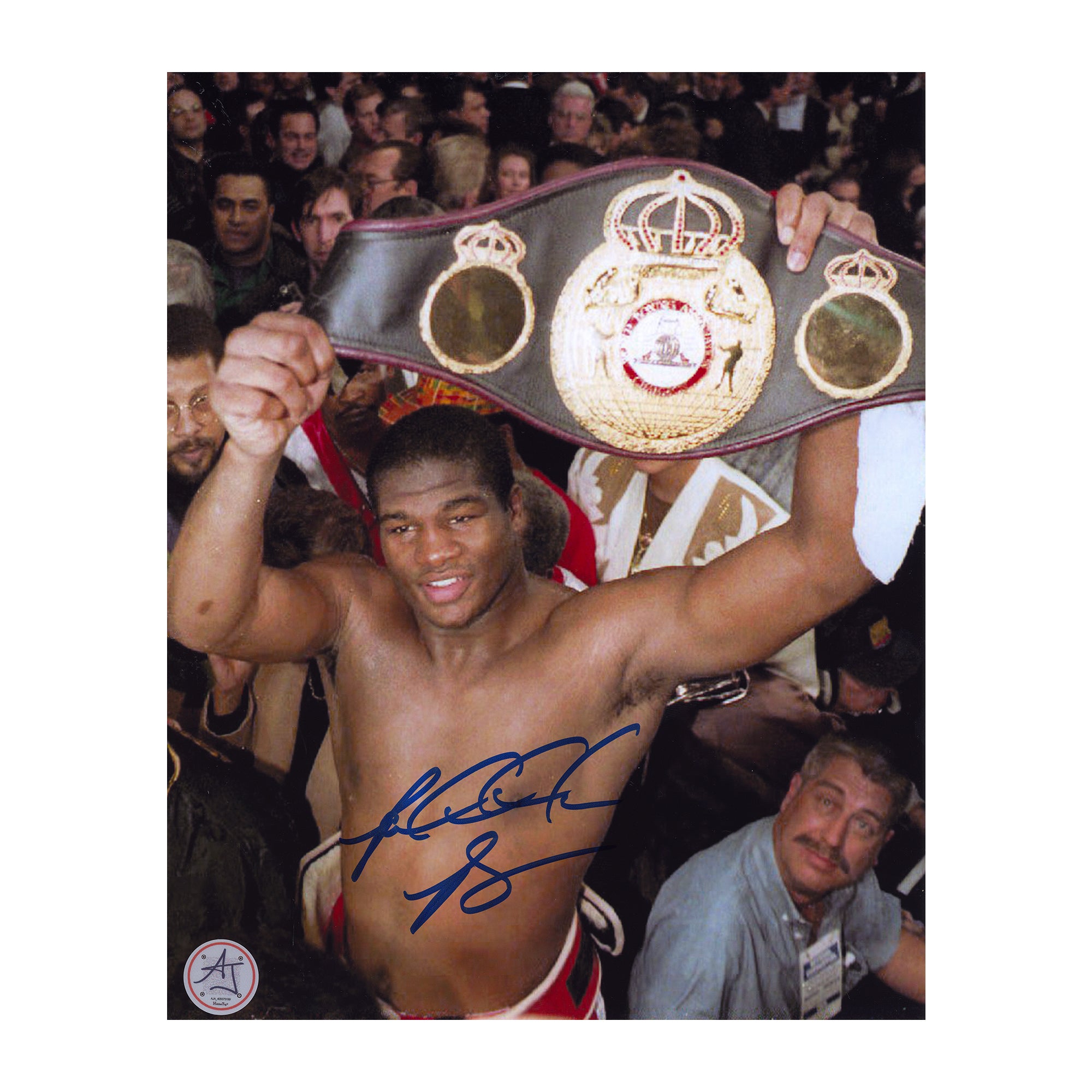 AJ Sports | Riddick Bowe Autographed Boxing Heavyweight Champion with Belt 8x10 Photo