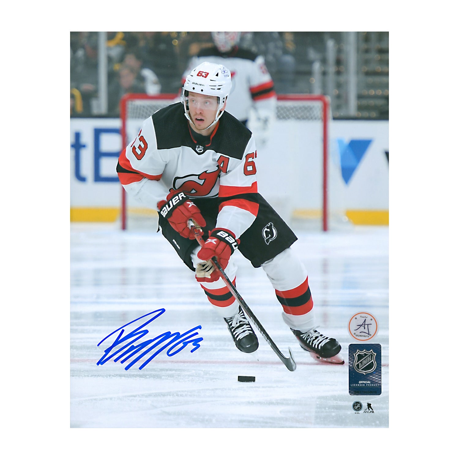 AJ Sports | Jesper Bratt Signed New Jersey Devils Puck Rush 8x10 Photo