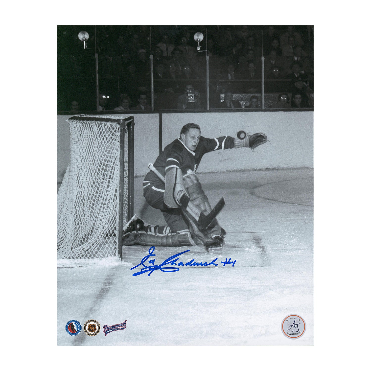 AJ Sports | Ed Chadwick Toronto Maple Leafs Signed Vintage Goalie Action 8x10 Photo