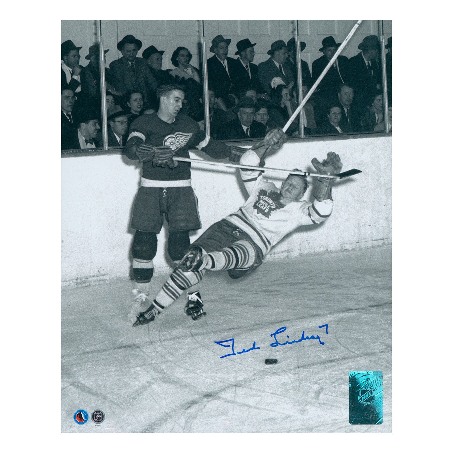 AJ Sports | Ted Lindsay Signed Detroit Red Wings Knocks Down Leaf 8x10 Photo