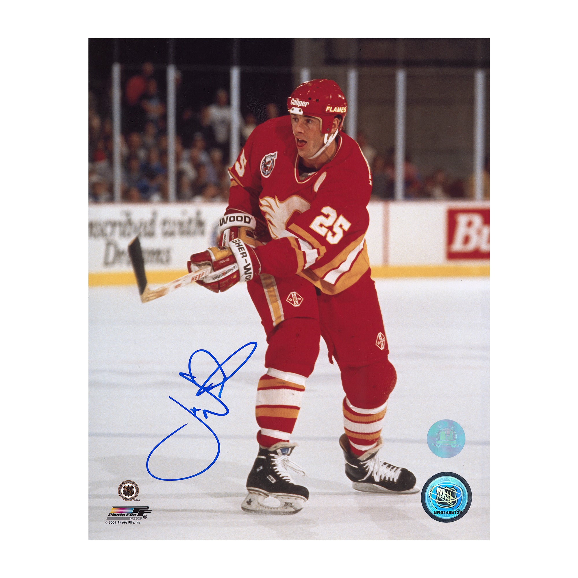 AJ Sports | Joe Nieuwendyk Autographed Calgary Flames Game Action 8x10 Photo