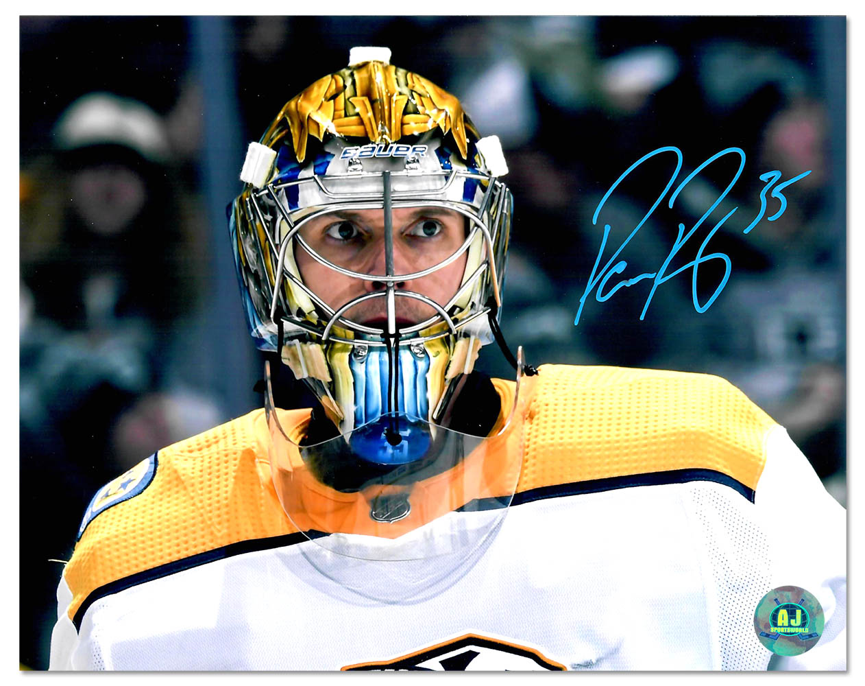 AJ Sports | Pekka Rinne Autographed Nashville Predators Mask Close-Up 8x10 Photo