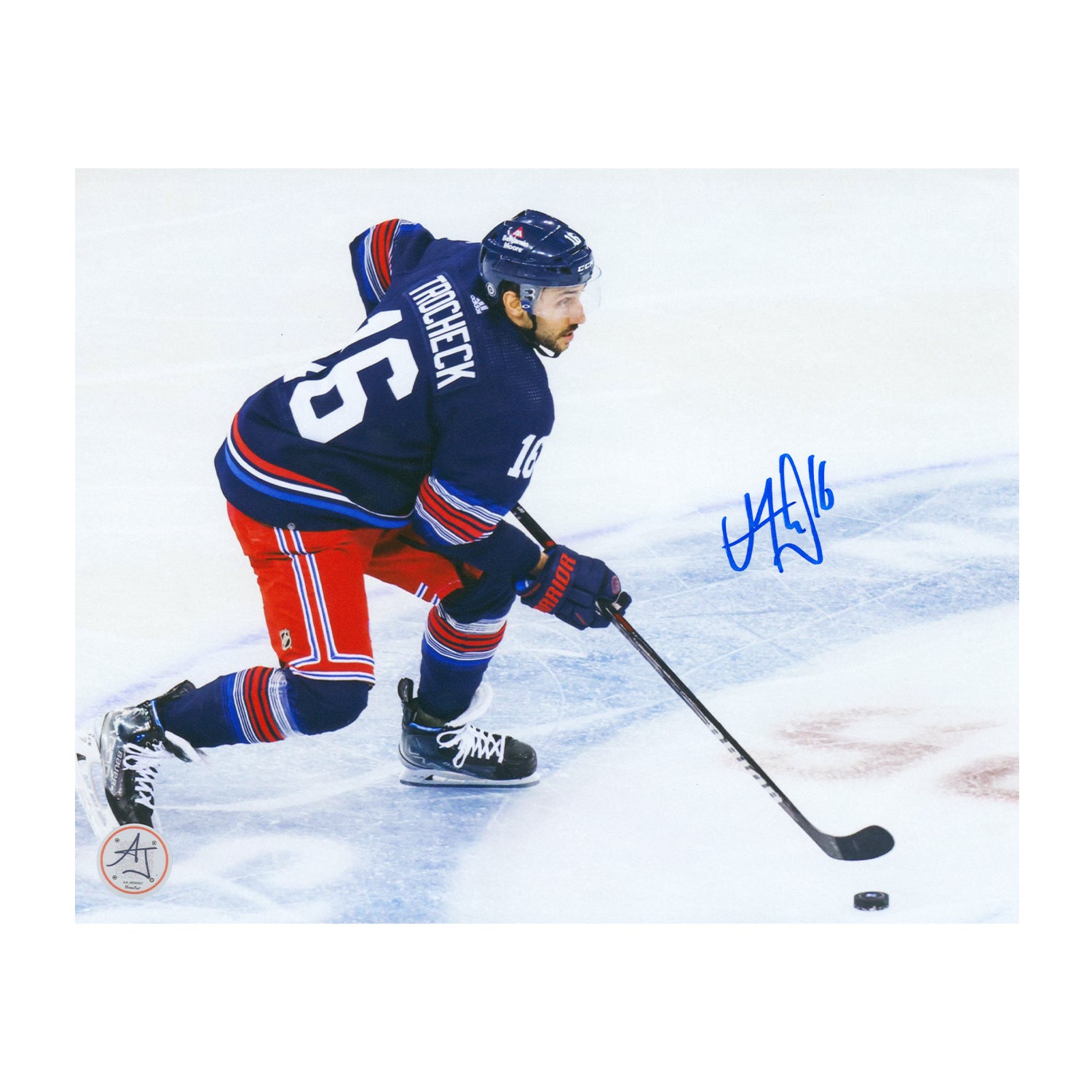 AJ Sports | Vincent Trocheck Signed New York Rangers Elevated Angle 8x10 Photo