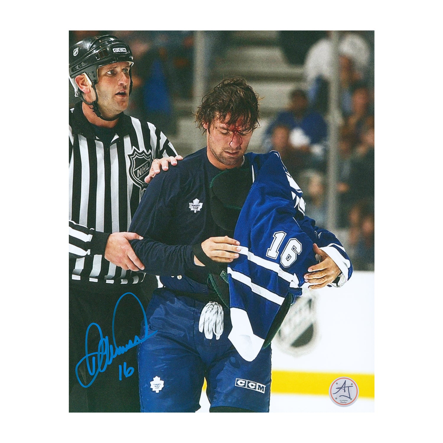 AJ Sports | Darcy Tucker Signed Toronto Maple Leafs Bloody Warrior 8x10 Photo