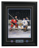 Jean Beliveau vs Johnny Bower Dual Signed Original 6 Hockey Legends 20x24 Frame | AJ Sports.