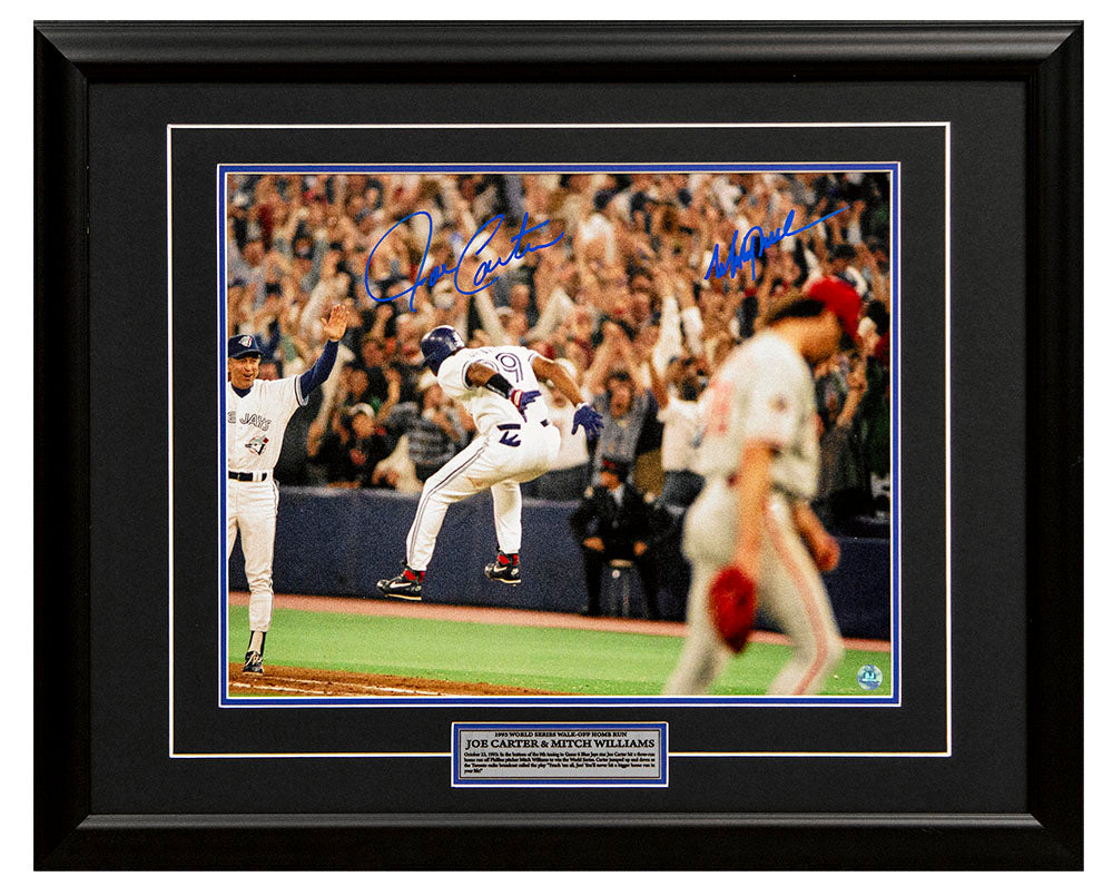 Joe Carter & Mitch Williams Dual Signed 1993 World Series Home Run 26x32 Frame | AJ Sports.