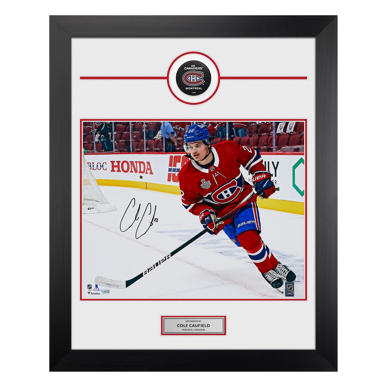 Theo Fleury Signed Calgary Flames Puck Display 26x32 Frame
