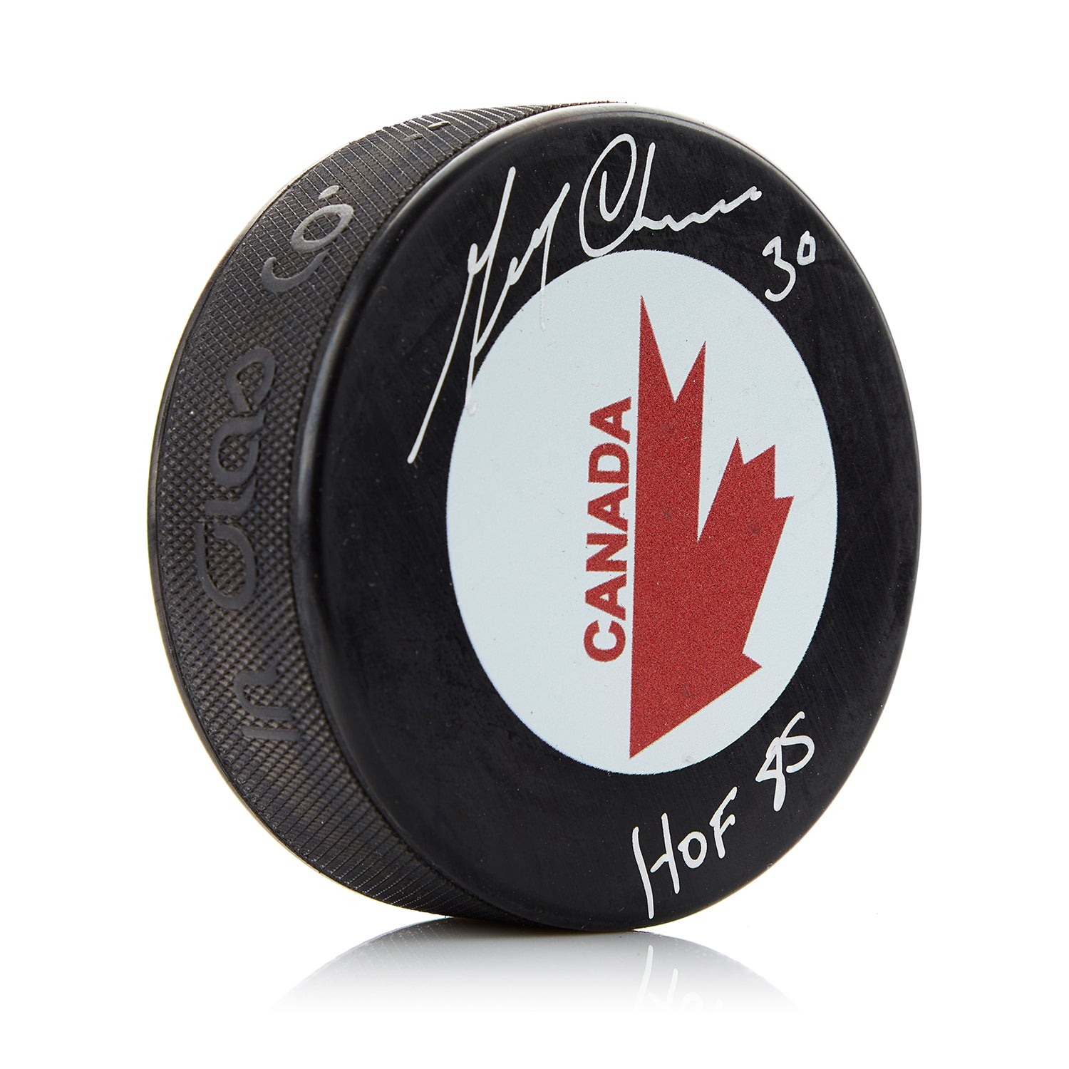 Gerry Cheevers Team Canada Autographed 1976 Canada Cup Hockey Puck with HOF | AJ Sports.