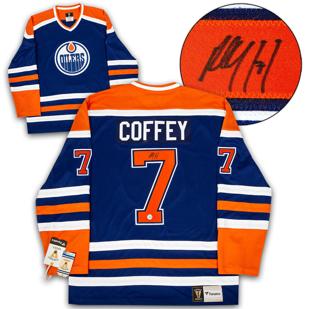 Paul Coffey Signed Edmonton Oilers Blue Jersey (JSA COA) 4x Stanley Cu –