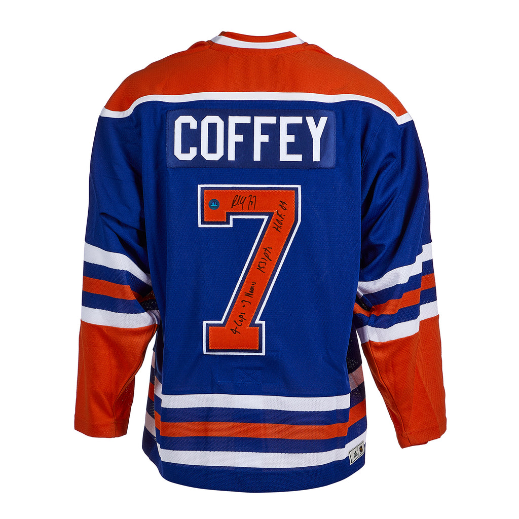 Paul Coffey Autographed Custom Blue Hockey Jersey Oilers Jsa 180121 Auction