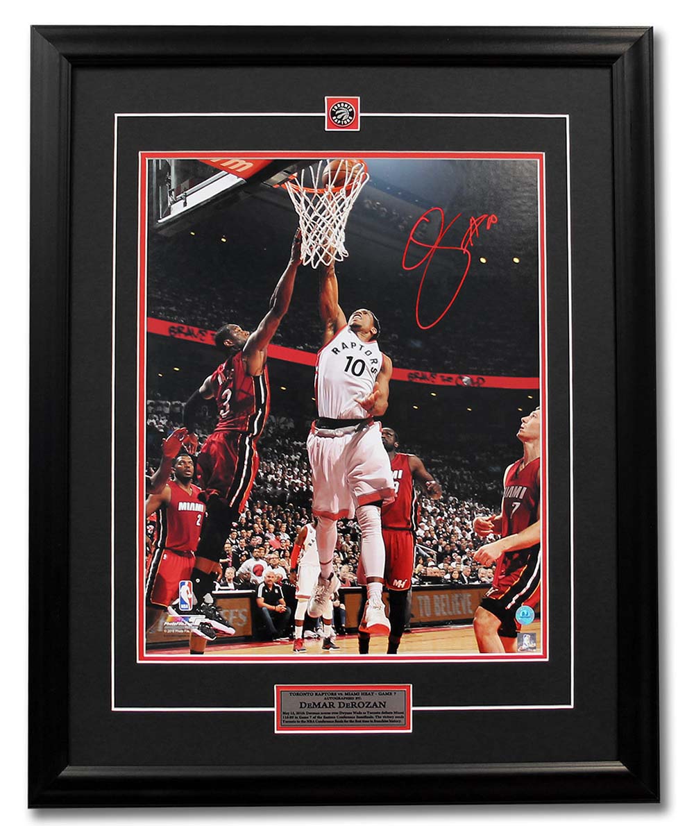 DeMar DeRozan Toronto Raptors Autographed Game 7 Playoff Win vs Heat 26x32 Frame | AJ Sports.