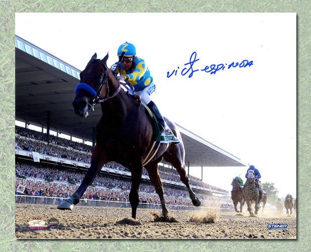 Victor Espinoza Signed American Pharoah Belmont Stakes Triple Crown 8x10 Photo | AJ Sports.