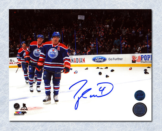 Taylor Hall Edmonton Oilers Autographed Hat Trick 8x10 Photo | AJ Sports.