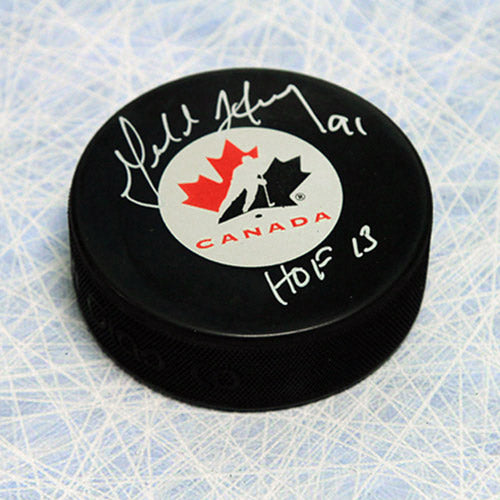 Geraldine Heaney Team Canada Autographed Olympic Hockey Puck w HOF Note | AJ Sports.