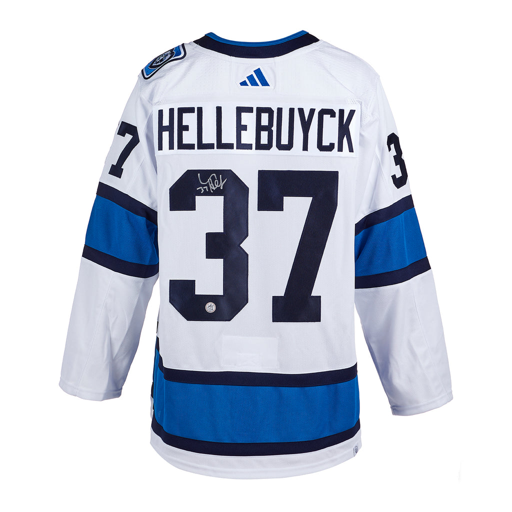 Connor Hellebuyck Winnipeg Jets Autographed Hockey Fights Cancer Adidas  Jersey