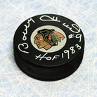 Bobby Hull Chicago Blackhawks Signed Hockey Puck with HOF Note | AJ Sports.