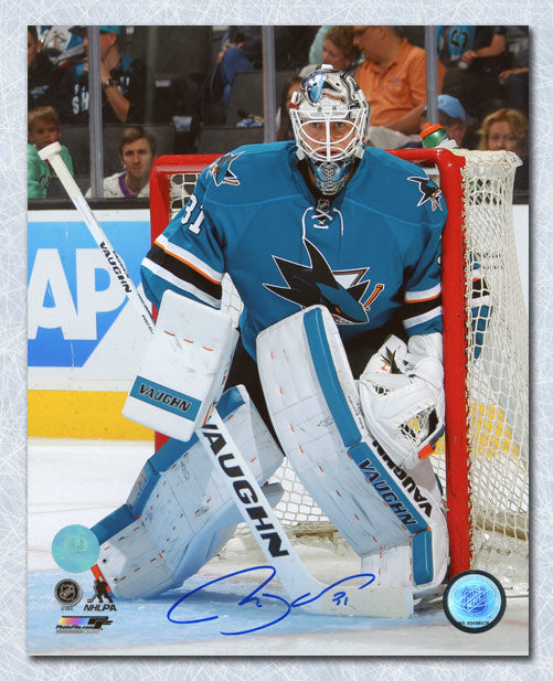 Martin Jones San Jose Sharks Autographed Goal Net Post Defence 8x10 Photo | AJ Sports.