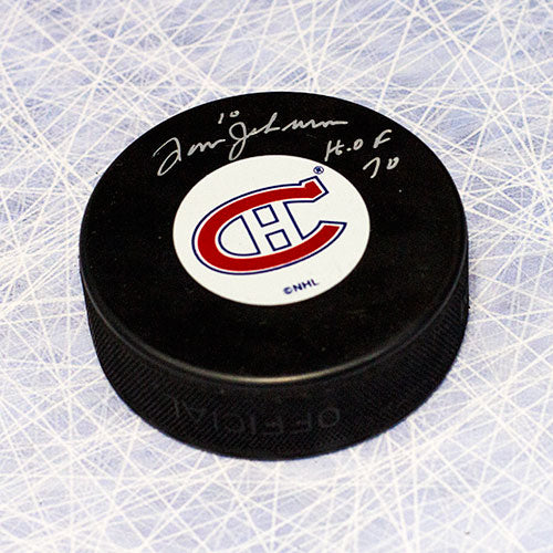 Tom Johnson Montreal Canadiens Signed Hockey Puck with HOF Note | AJ Sports.