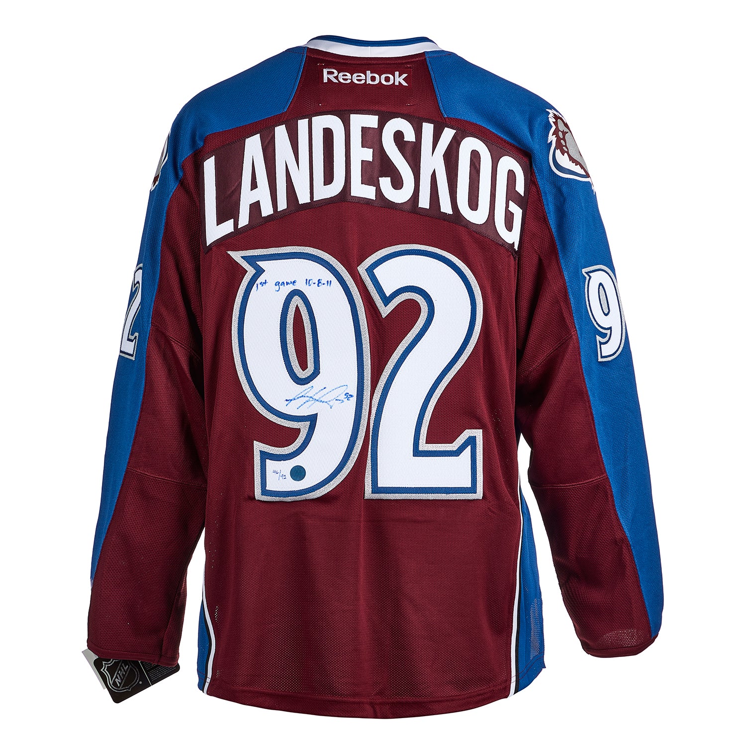 Gabriel Landeskog Colorado Avalanche Signed & Dated 1st Game Reebok Jersey #/92 | AJ Sports.