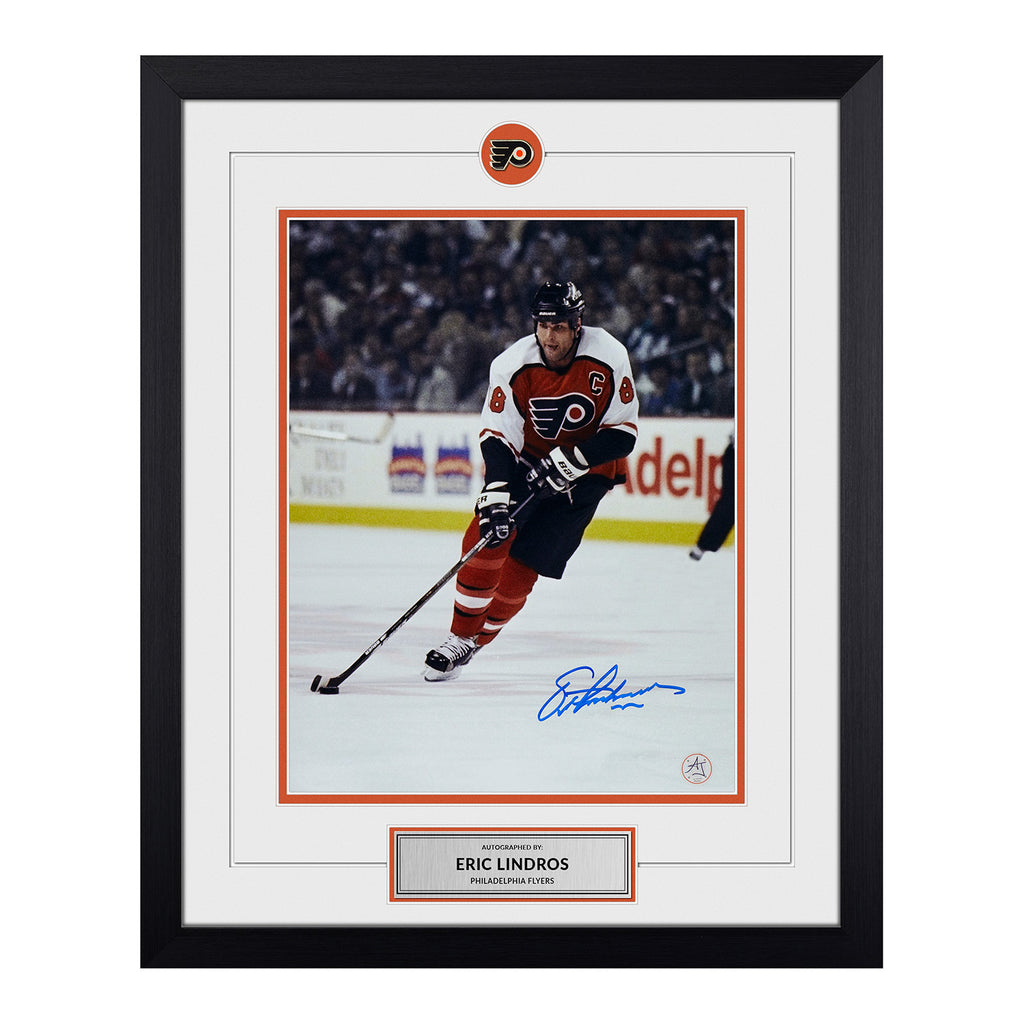 Autographed/Signed ERIC LINDROS Philadelphia Orange Hockey Jersey JSA COA  Auto