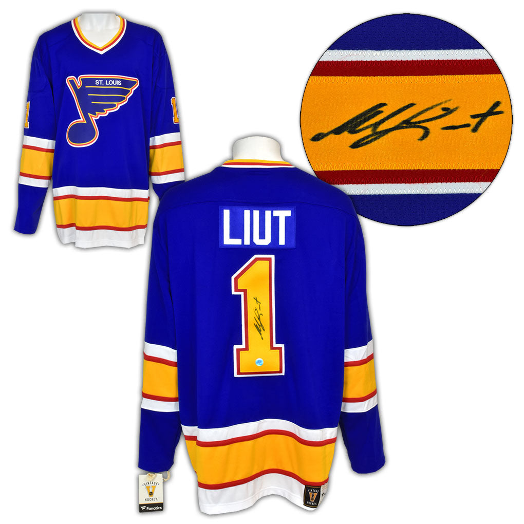 Mike Liut St Louis Blues Signed Retro Fanatics Jersey | AJ Sports.