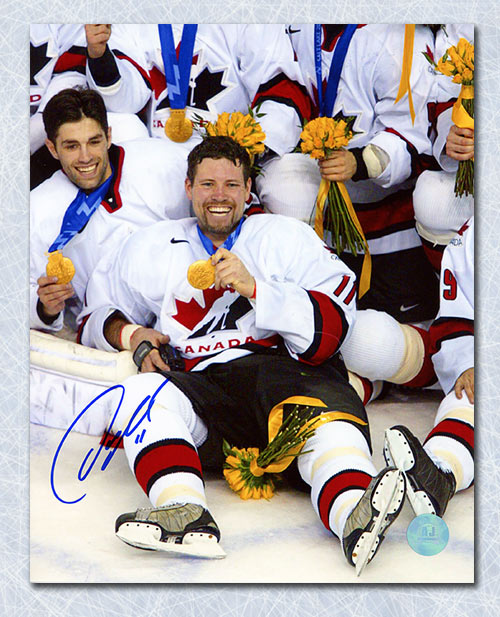 Owen Nolan Team Canada Autographed 2002 Olympic Gold Medal 8x10 Photo | AJ Sports.