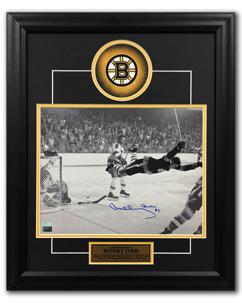 Bobby Orr (Boston Bruins) Autographed Framed Display – Historic Flying Goal  - ACLD Golf Outing Online Auction