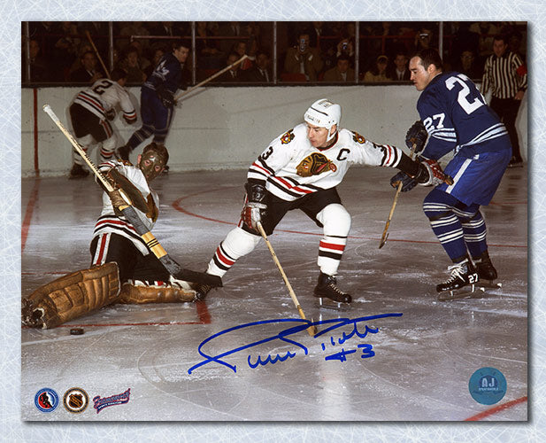 Pierre Pilote Chicago Blackhawks Autographed Defence vs Leafs 8x10 Photo | AJ Sports.