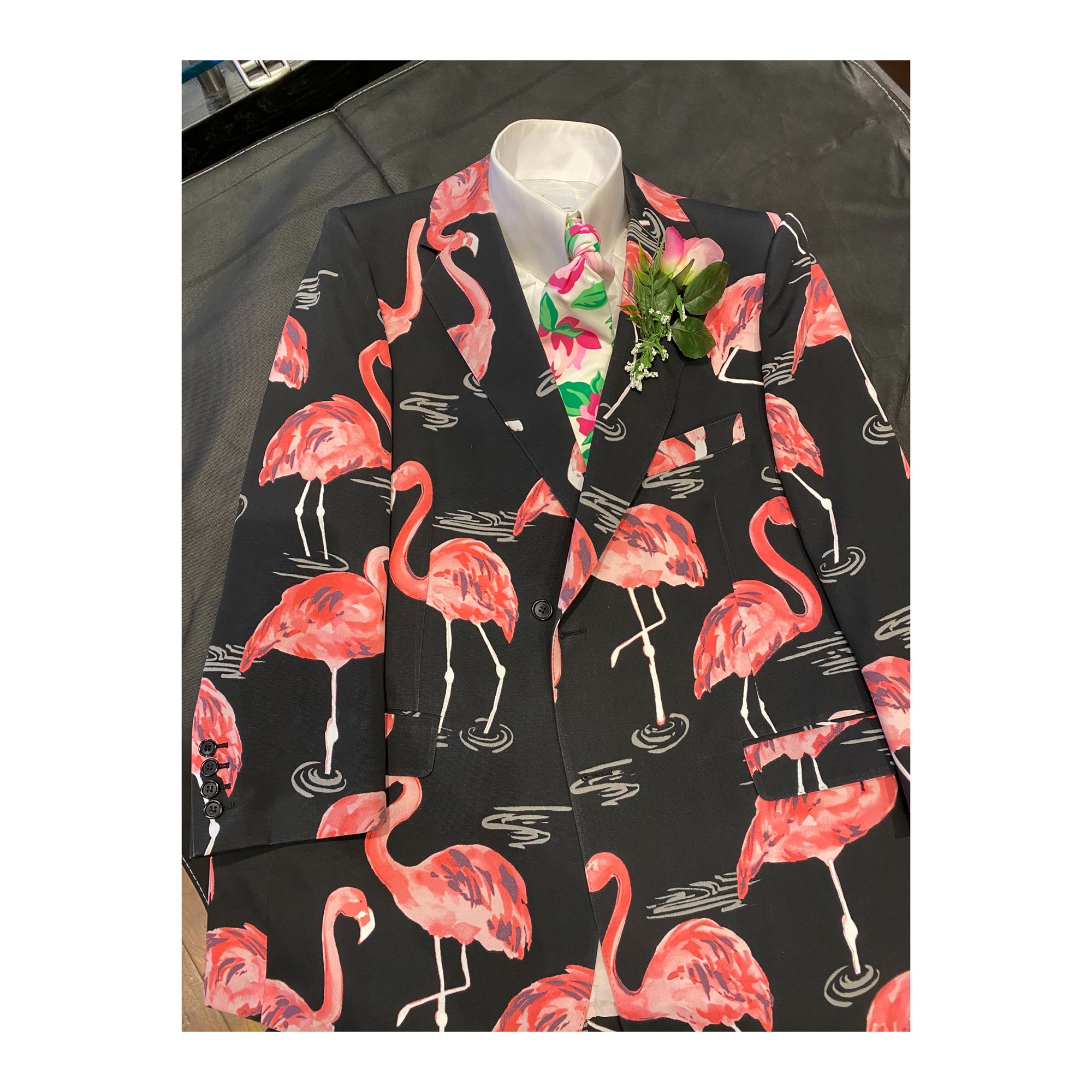 Don Cherry Flamingo Print On Air Worn Jacket Ensemble | AJ Sports.