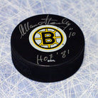 Allan Stanley Boston Bruins Signed Hockey Puck with HOF Note | AJ Sports.