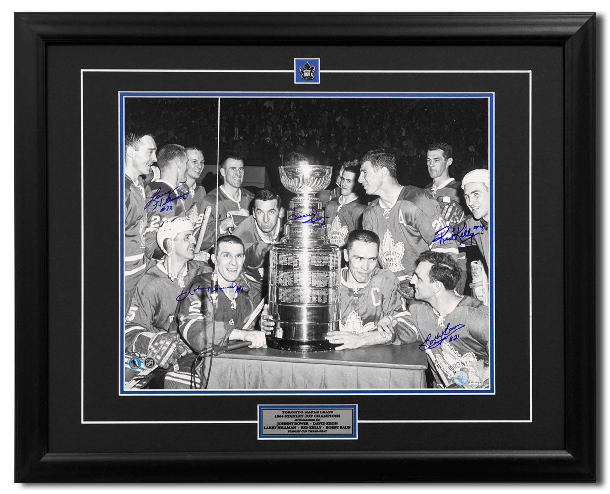 1964 Toronto Maple Leafs Stanley Cup Three-Peat 5 Player Signed 26x32 Frame | AJ Sports.