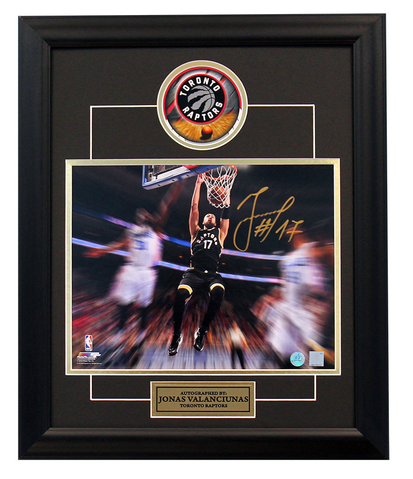 Jonas Valanciunas Toronto Raptors Signed Motion Blast 20x24 Frame | AJ Sports.