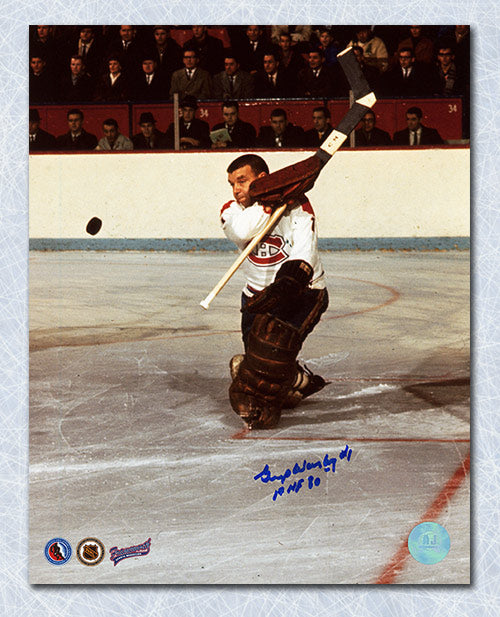 Gump Worsley Montreal Canadiens Autographed Batting Puck 8x10 Photo | AJ Sports.